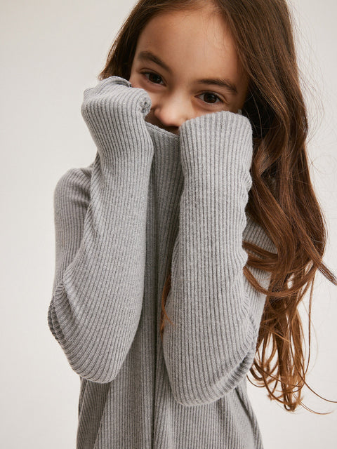 Reserved Girl's Grey Rib Knit Jersey Dress | Reserved In Lebanon