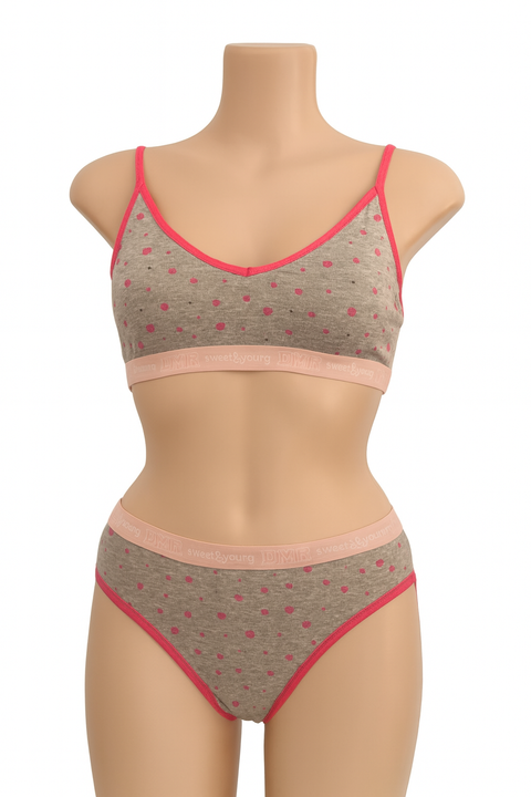 Demar Women's Grey & Pink Printed Hearts Underwear Set | Demar In Lebanon