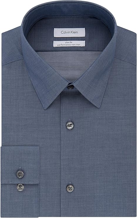 Calvin Klein Men's Dusty Blue Slim Fit Herringbone Dress Shirt | Calvin Klein In Lebanon