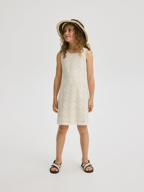 Reserved Girl's Off White Openwork Dress | Reserved In Lebanon