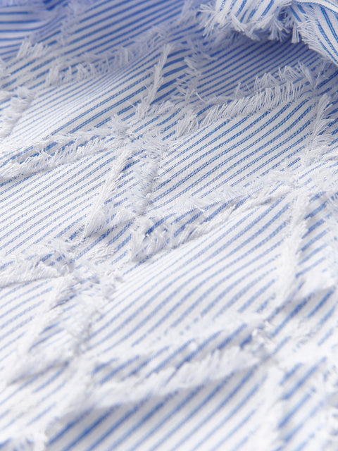 Reserved Girl's White & Blue Striped Round Waist Belted Dress | Reserved In Lebanon