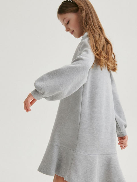 Reserved Girl's Gray Long Sleeve Ruffle Dress |Reserved In Lebanon