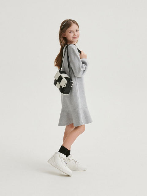 Reserved Girl's Gray Long Sleeve Ruffle Dress |Reserved In Lebanon