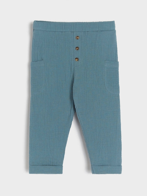 Sinsay Baby Boy's Teal Textured Cotton Trousers | Sinsay in Lebanon