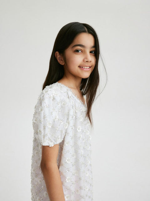 Reserved Girl's White Sequin Appliqué Dress| Reserved In Lebanon