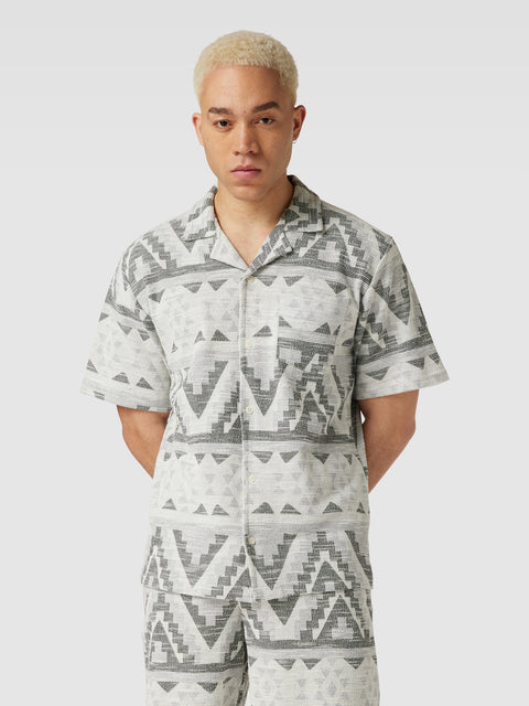 Redefined Rebel Men's White & Dark Gray Marl All Over Print Emil Short Sleeve Shirt | Redefined Rebel In Lebanon