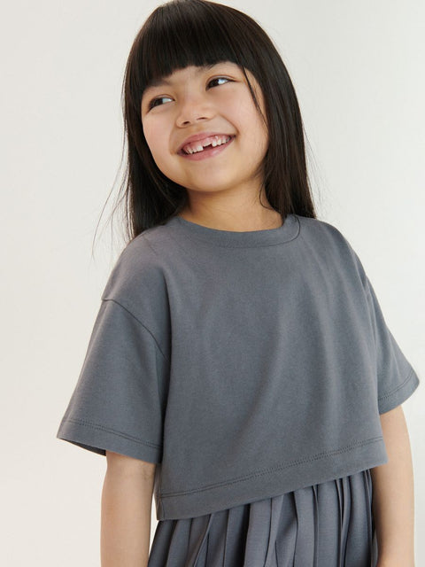 Reserved Girl's Gray Round Neck Short Sleeve Dress |Reserved In Lebanon