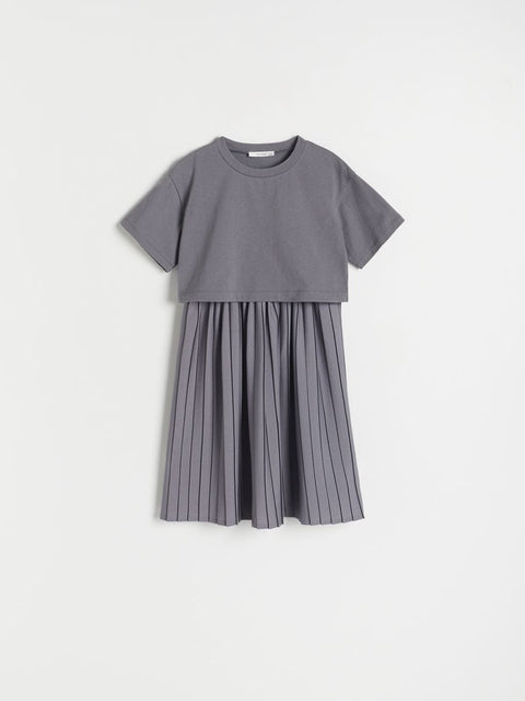 Reserved Girl's Gray Round Neck Short Sleeve Dress |Reserved In Lebanon