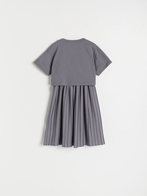 Reserved Girl's Gray Round Neck Short Sleeve Dress |Reserved In Lebanon