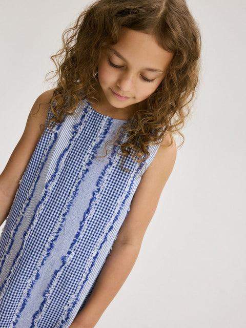 Reserved Girl's White & Blue Sleeveless Dress |Reserved In Lebanon
