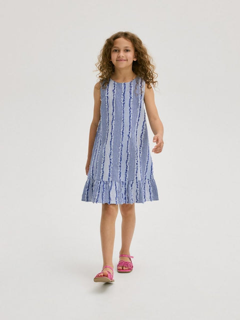 Reserved Girl's White & Blue Sleeveless Dress |Reserved In Lebanon