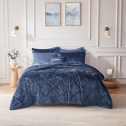 Intelligent Design Navy Velvet Double Sided Diamond Quilting Cover Bedding Set with Matching Sham|Intelligent Design In Lebanon
