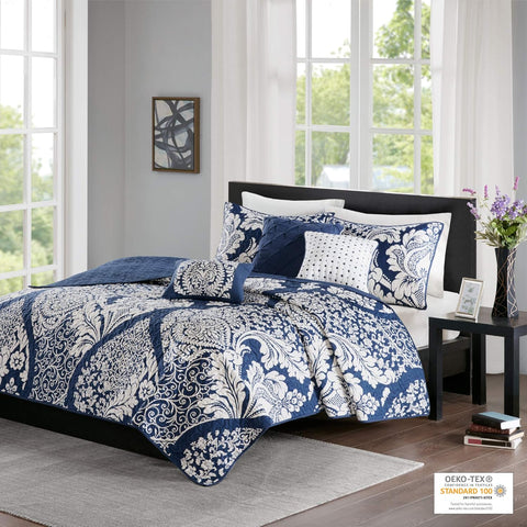 Madison Park Navy & White Floral Vienna 6 Piece Coverlet Set |Madison Park In Lebanon