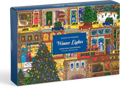 Galison Winter Lights Christmas Countdown 12 Days of Puzzles Featuring Images of Winter City Fun |Galison In Lebanon