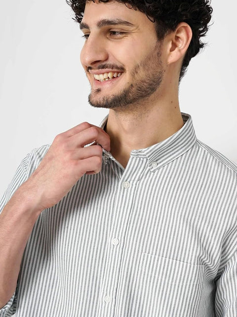 Celio Men's  Gray Striped  Regular Fit Stripes Casual Shirt | Celio in Lebanon