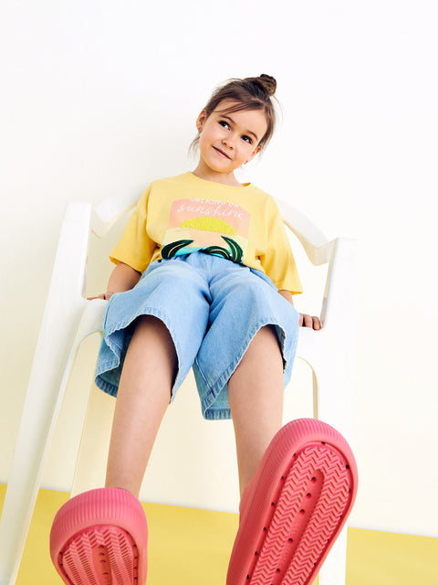 Reserved Girl's Yellow Printed Short-Sleeved T-Shirt | Reserved In Lebanon