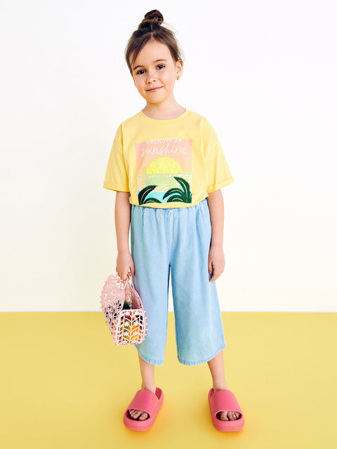Reserved Girl's Yellow Printed Short-Sleeved T-Shirt | Reserved In Lebanon