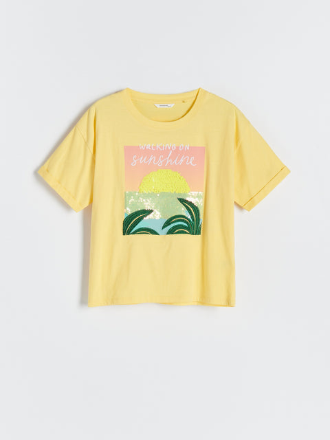Reserved Girl's Yellow Printed Short-Sleeved T-Shirt | Reserved In Lebanon