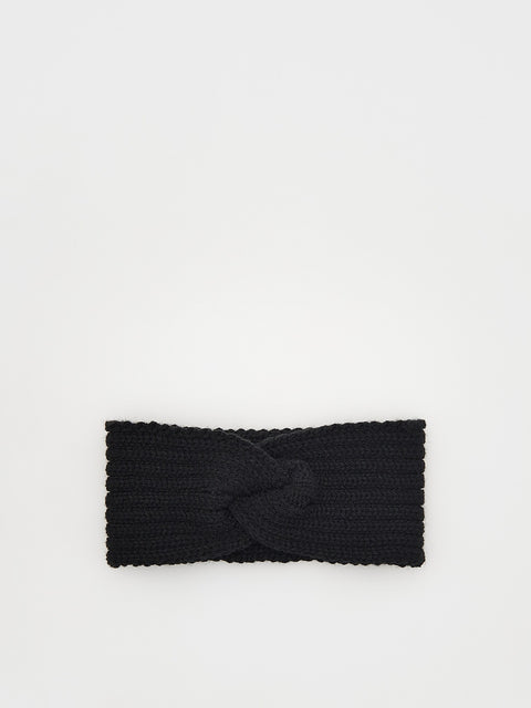 Black knitted headband on a white background