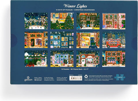 Galison Winter Lights Christmas Countdown 12 Days of Puzzles Featuring Images of Winter City Fun |Galison In Lebanon