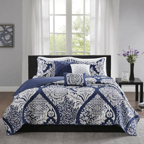 Madison Park Navy & White Floral Vienna 6 Piece Coverlet Set |Madison Park In Lebanon