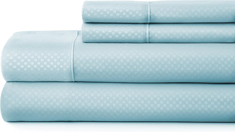 I Enjoy Home Premium Aqua Queen Embossed Checkered Pattern 4 Piece Bed Sheet Set | I Enjoy Home In Lebanon