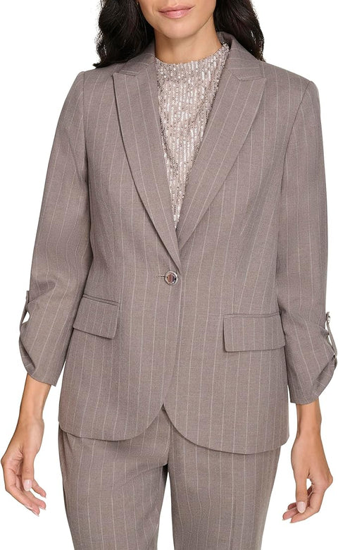 Calvin Klein Women's Brown 3/4 Ruched Sleeve One Button Blazer | Calvin Klein In Lebanon