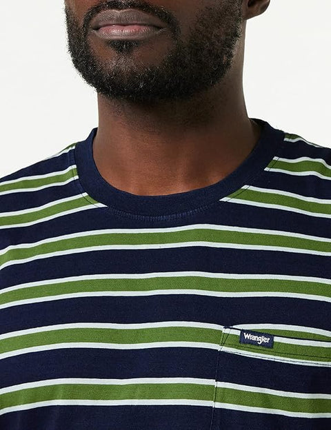 Wrangler Men's Navy & Green Striped Crew Neck T-Shirt | Wrangler In Lebanon
