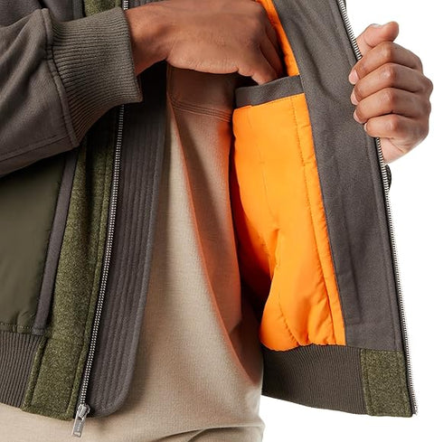 Bass Outdoor Men's Olive Green Hero Mix Media Zip Up Front Bomber Jacket | Bass Outdoor In Lebanon