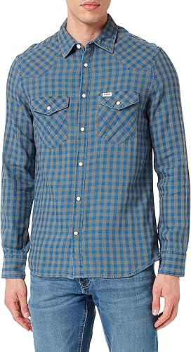 Wrangler Men's Green & Blue LS Western Shirt | Wrangler In Lebanon