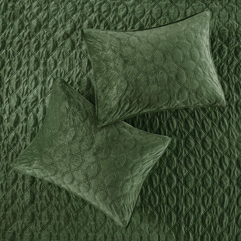 Madison Park Full/ Queen Dark Green Harper Quilt Set Velvet Geometric Design Lightweight Coverlet | Madison Park In Lebanon