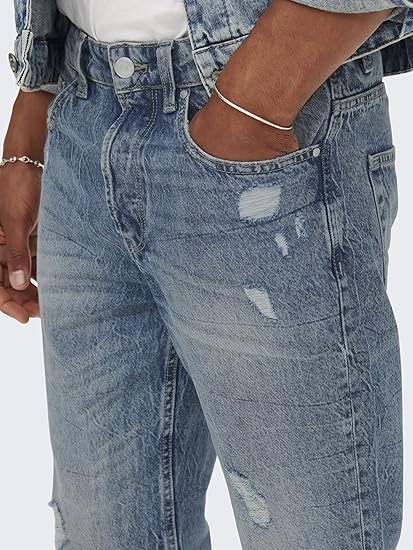 Only & Sons Men's Blue Onsavi Beam Tap Crop Jeans | Only & Sons In Lebanon