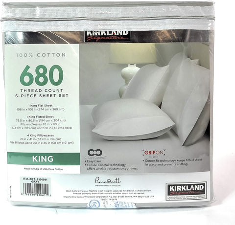 Kirkland Signature King Gray 680 Thread Count 6 Piece Sheet Set   | Kirkland Signature In Lebanon