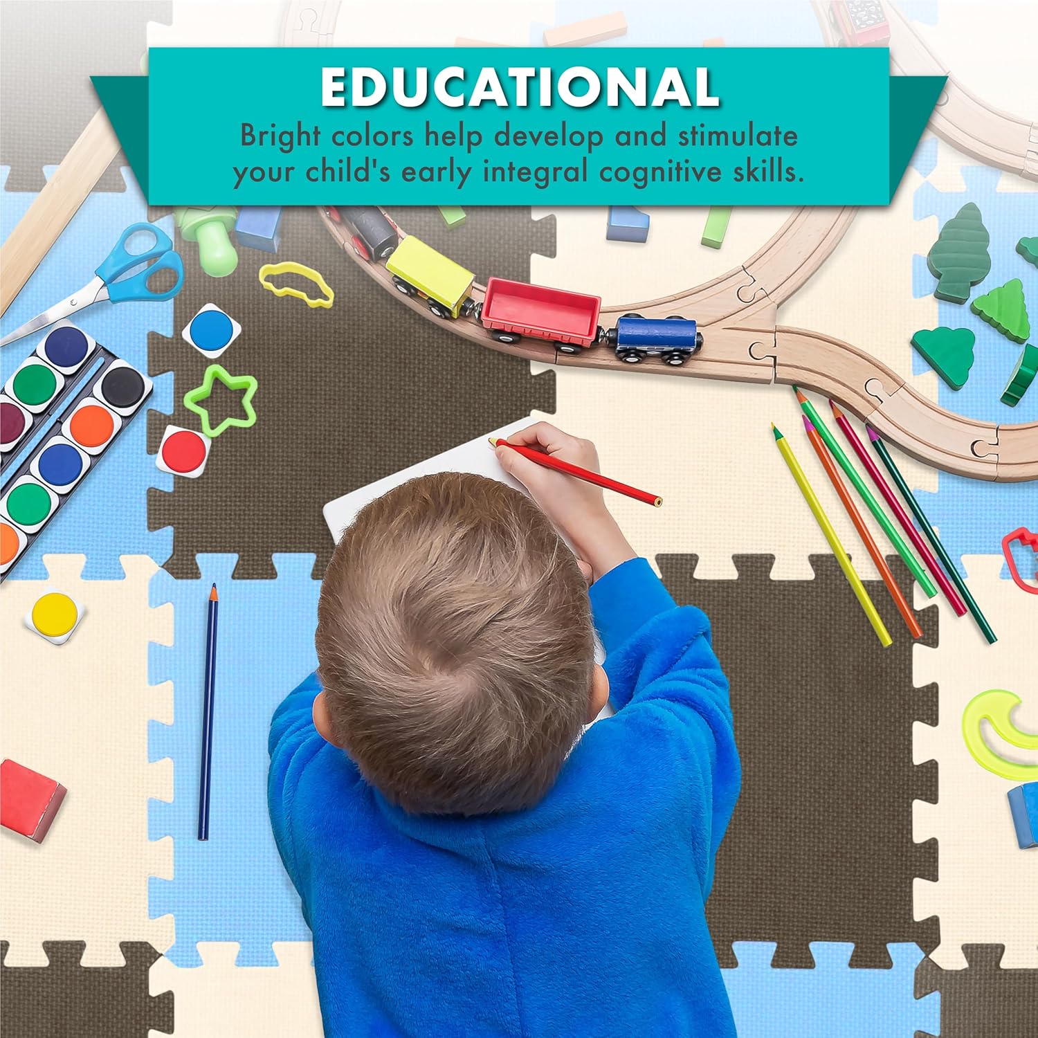 Prosource For Children ProSource Foam Puzzle Floor Play Mat for Kids and Babies with Solid Co ...