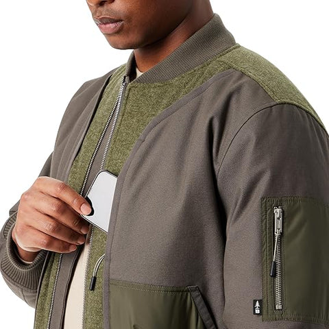 Bass Outdoor Men's Olive Green Hero Mix Media Zip Up Front Bomber Jacket | Bass Outdoor In Lebanon
