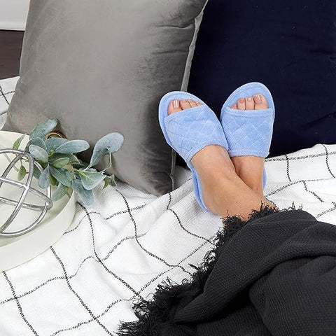 Dearfoams Women's Blue Beatrice Microfiber Terry Slide Quilted Slippers | Dearfoams In Lebanon