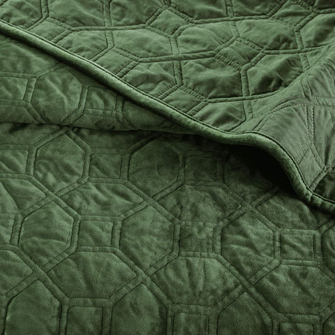 Madison Park Full/ Queen Dark Green Harper Quilt Set Velvet Geometric Design Lightweight Coverlet | Madison Park In Lebanon