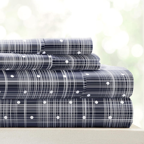 I Enjoy Home Polka Dot Navy 4-PC Patterned Ultra Soft King Bed Sheet Set | I Enjoy Home In Lebanon