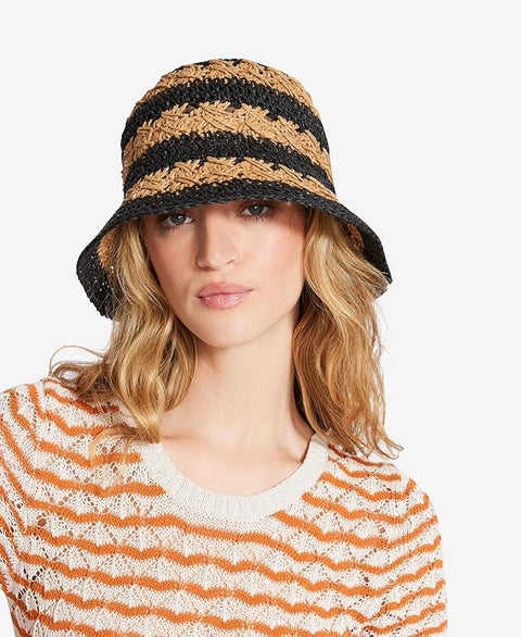 Steve Madden Women's Black & Beige H-Carly Striped Crochet Straw Bucket Hat | Steve Madden In Lebanon