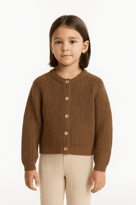 POMPdeLUX Girl's Brown Buttoned Cardigan |POMPdeLUX in Lebanon