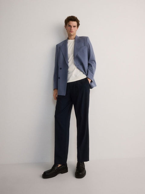 Reserved Men's Navy Wide Leg Pleated Trousers| Reserved In Lebanon