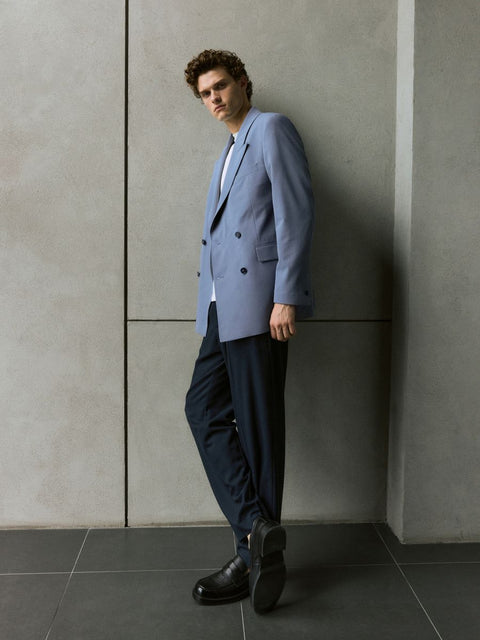 Reserved Men's Navy Wide Leg Pleated Trousers| Reserved In Lebanon