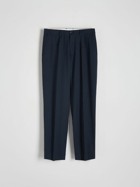 Reserved Men's Navy Wide Leg Pleated Trousers| Reserved In Lebanon