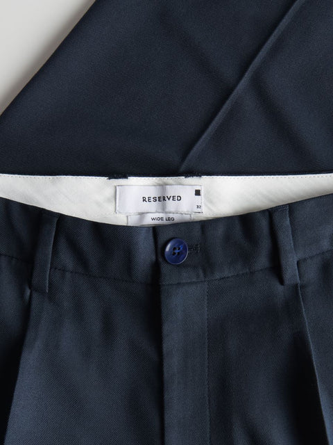 Reserved Men's Navy Wide Leg Pleated Trousers| Reserved In Lebanon
