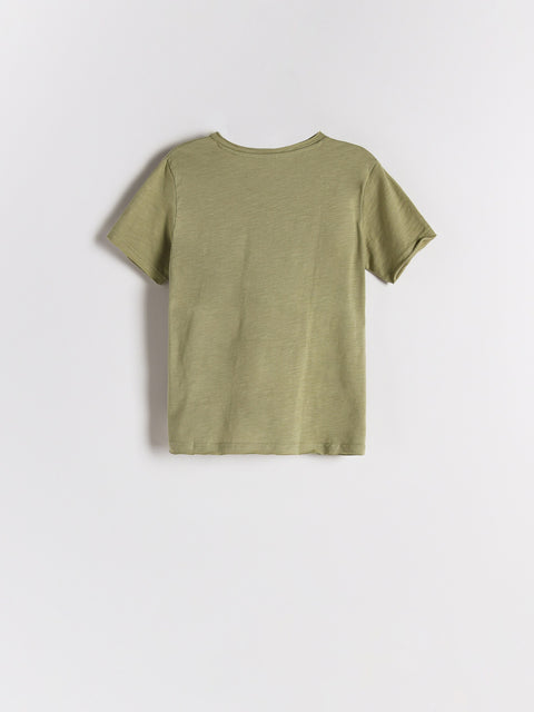 Reserved Boy's Green Short-Sleeved Cotton T-Shirt With Patch | Reserved In Lebanon