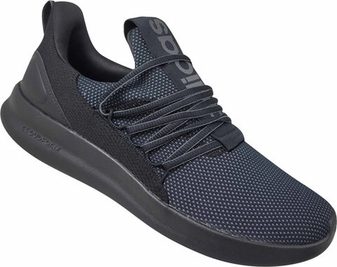 Black athletic shoe with brand logo on a white background