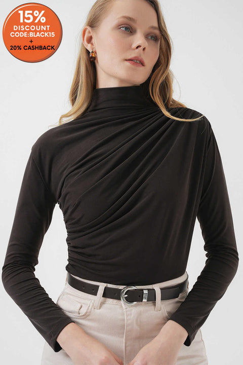 Big Dart Women's Black 925 Sandy Blouse With Gathering Detail  | Big Dart In Lebanon