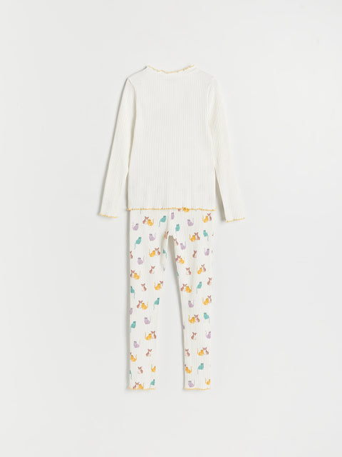Reserved Girl's Creme Long Sleeve Dogs & Cats Printed Pajama Set | Reserved In Lebanon