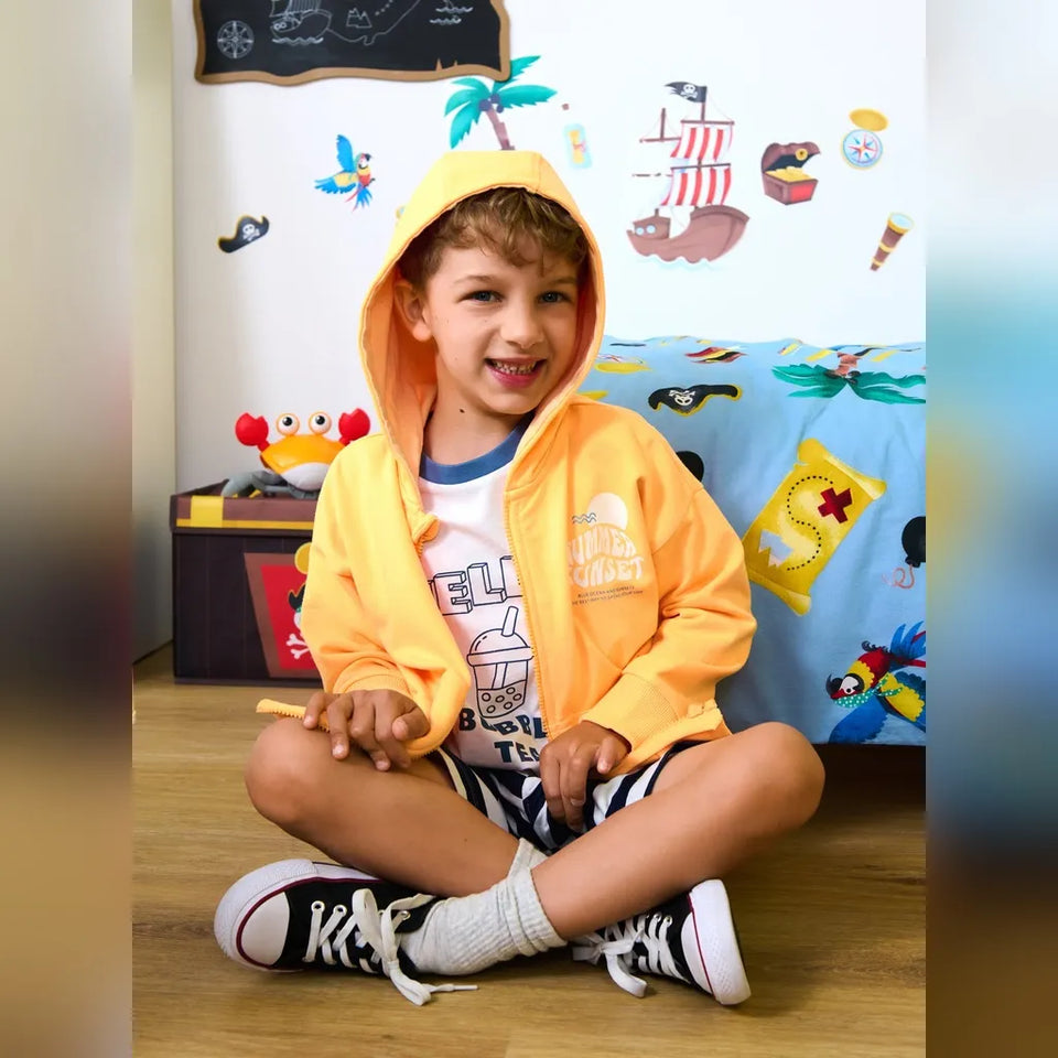 Sinsay Boy's Orange Printed Hooded Jacket