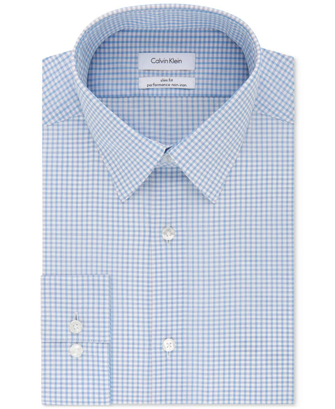 Calvin Klein Men's White & Blue Check Slim-Fit Stretch Dress Shirt | Calvin Klein In Lebanon